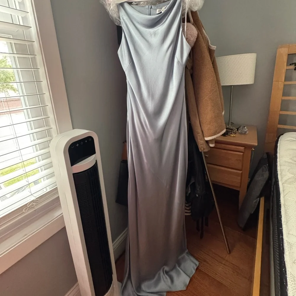 Shona Joy Silver Maxi Dress: La Lune High Neck Cowl Maxi Dress - Powder Blue - Picture 8 of 8